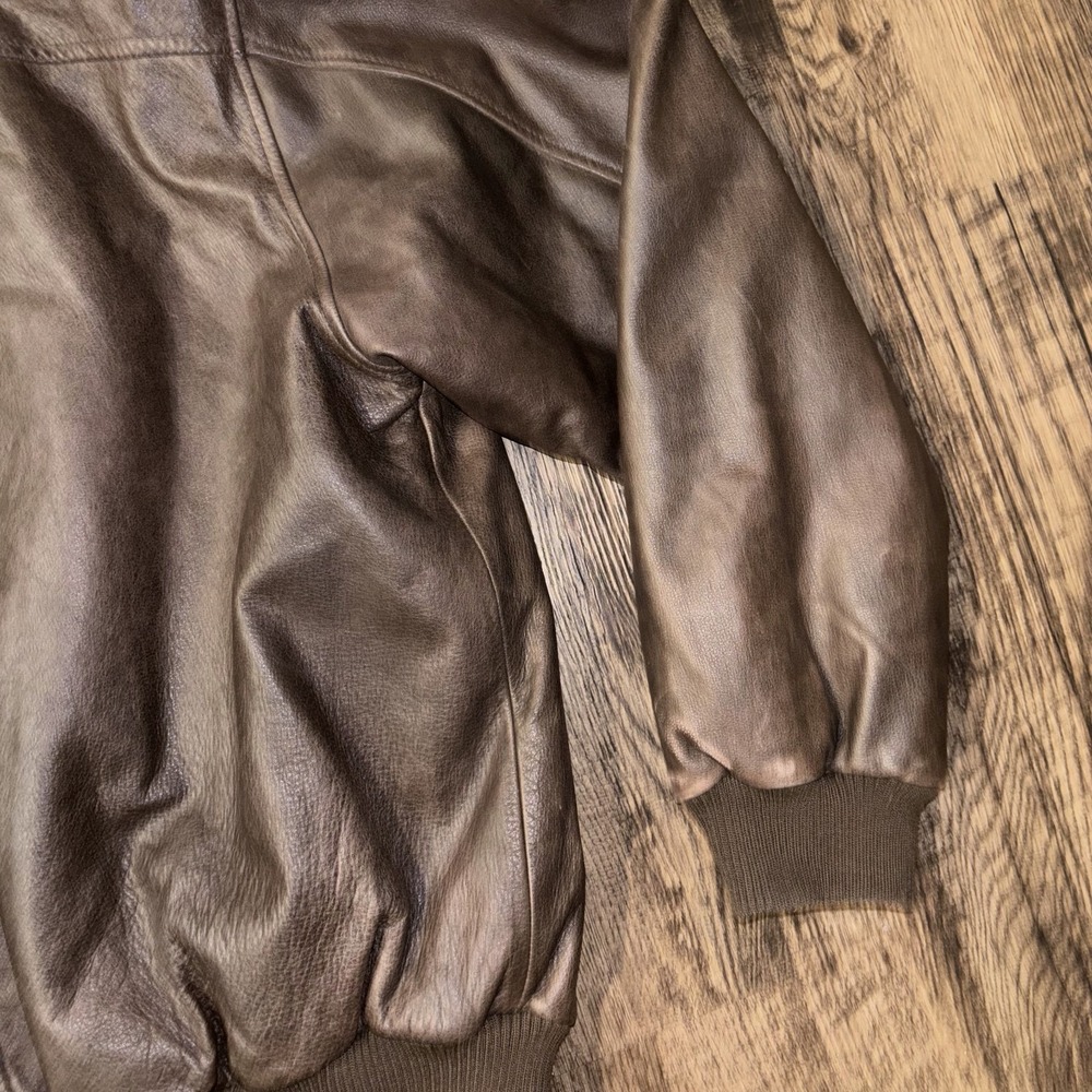 Vintage Orvis Fly Fishing Schools Leather Jacket Mens Large Brown Lined Full Zip - Picture 12 of 15